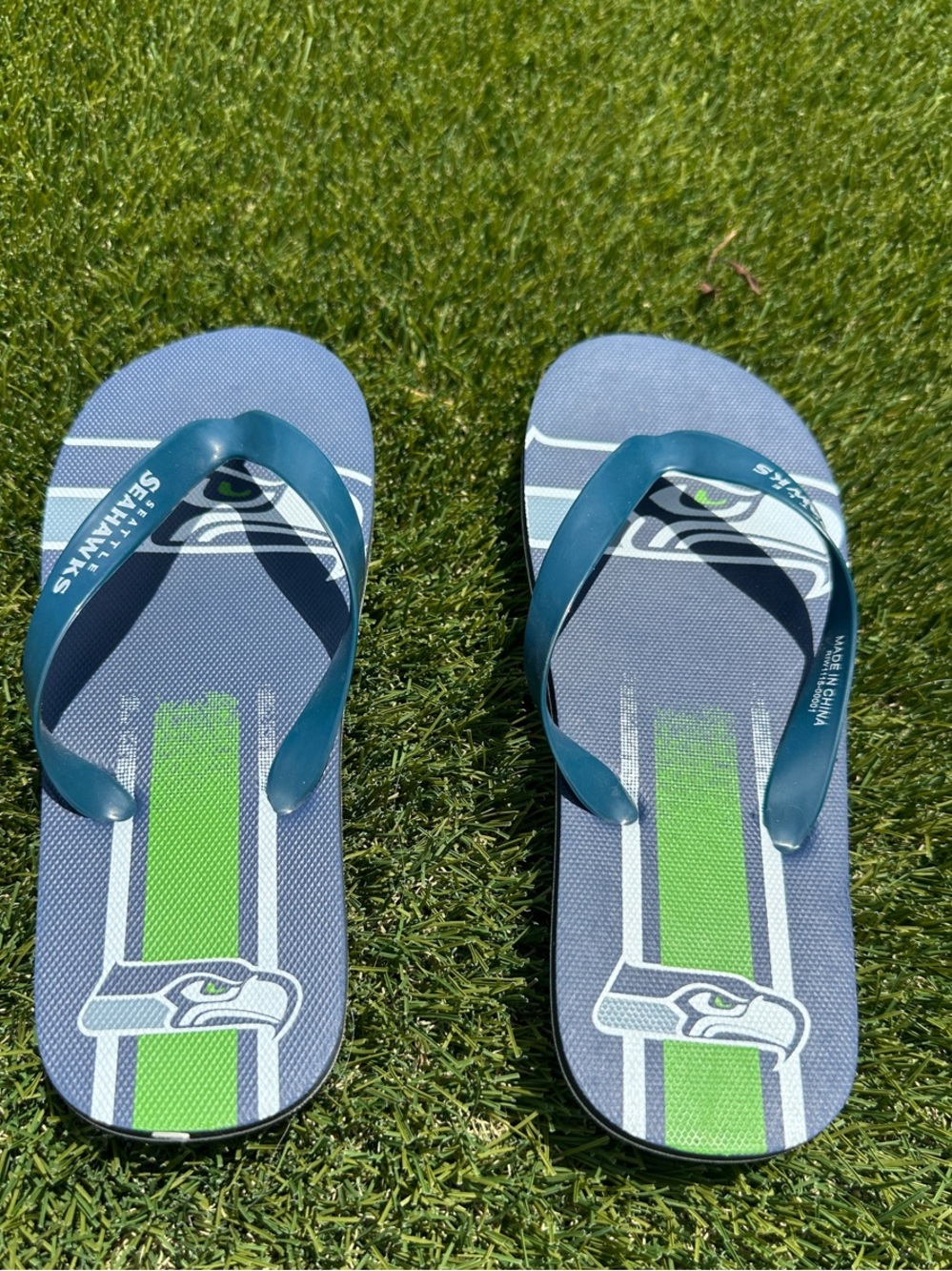 Seattle Seahawks Flip Flop Sandals - Navy & Green